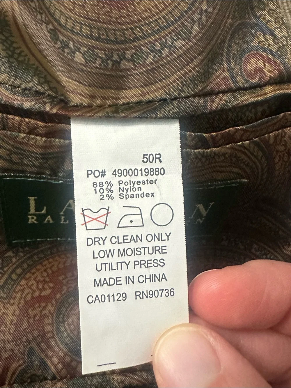 Lauren Ralph Lauren Corduroy Blazer Men 50R Tan Beige Paisley Lined Sport Coat